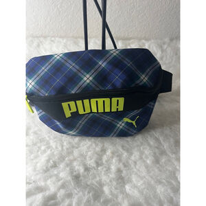 Puma Rhythm hip sack blue & black plaid waist satchel with clip strap.